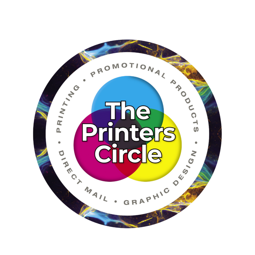 A colorful circle with text.